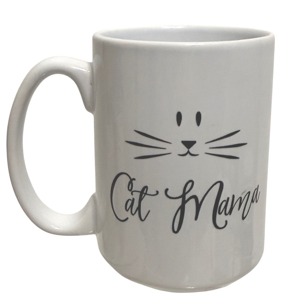 Cactus Coatings Cat Mama White Ceramic Coffee Mug Minimalist Whiskers Graphic
